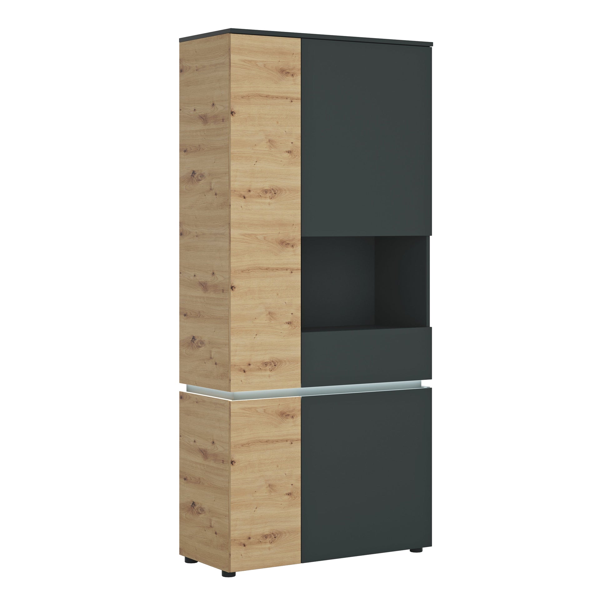 Cote | Furniture Luci Display Cabinet Tall (RH) 4 Door (Inc LED Lighting) - Platinum & Oak Luci Dark, Display Cabinets 4390171