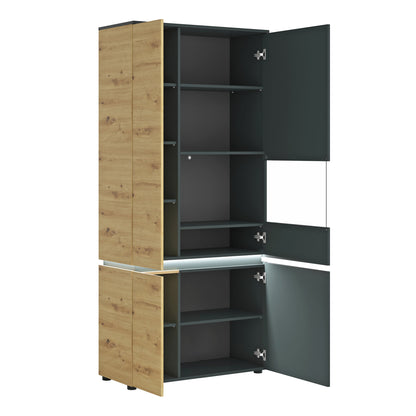 Cote | Furniture Luci Display Cabinet Tall (RH) 4 Door (Inc LED Lighting) - Platinum & Oak Luci Dark, Display Cabinets 4390171