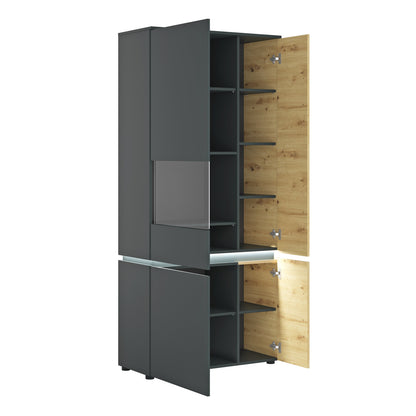 Cote | Furniture Luci Display Cabinet Tall (LH) 4 Door (Inc LED Lighting) - Platinum & Oak Luci Dark, Display Cabinets 4390271