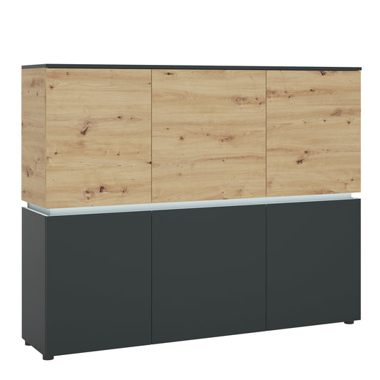 Cote | Furniture Luci Cabinet, 6 Door (Inc LED Lighting ) - Platinum & Oak Luci Dark, Display Cabinets 4390571