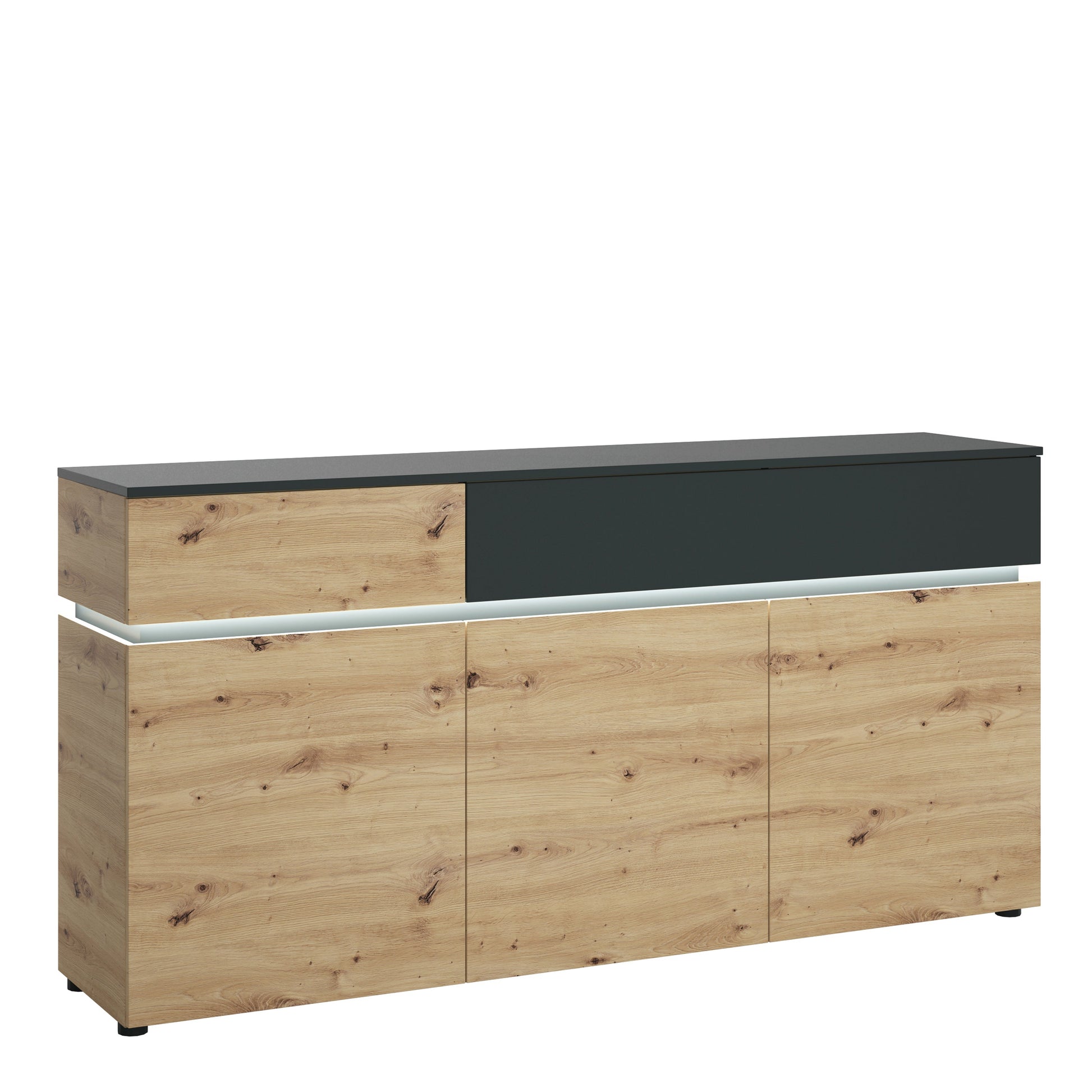 Cote | Furniture Luci Sideboard, 3 Door + 2 Drawer (Inc LED Lighting) - Platinum & Oak Luci Dark, Sideboards 4390671