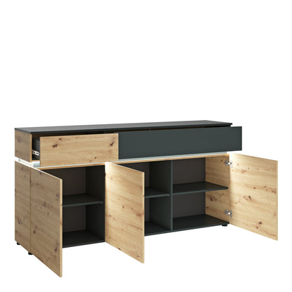 Cote | Furniture Luci Sideboard, 3 Door + 2 Drawer (Inc LED Lighting) - Platinum & Oak Luci Dark, Sideboards 4390671