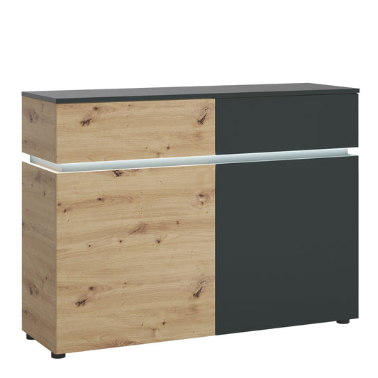 Cote | Furniture Luci Cabinet, 2 Door + 2 Drawer (Inc LED Lighting) - Platinum & Oak Luci Dark, Display Cabinets 4390771