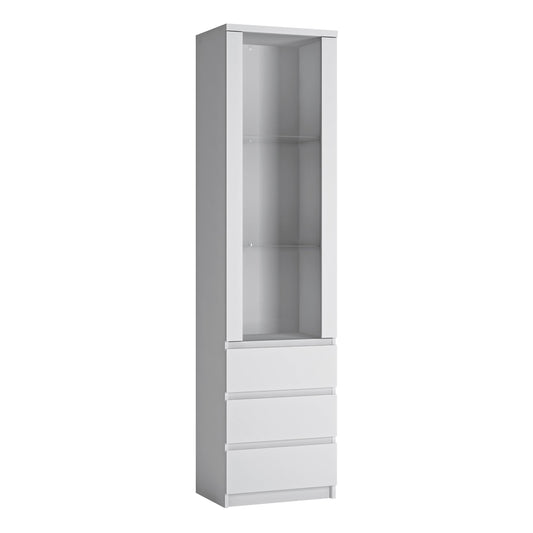 Cote | Furniture Fribo Display Cabinet, Tall Glazed 1 Door + 3 Drawer - White Fribo White, Display Cabinets 4400101