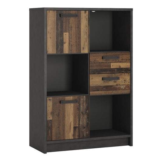 Cote | Furniture Brooklyn Bookcase, Low 2 Door, 2 Drawer - Walnut & Grey Brooklyn, Bookcases 4430574