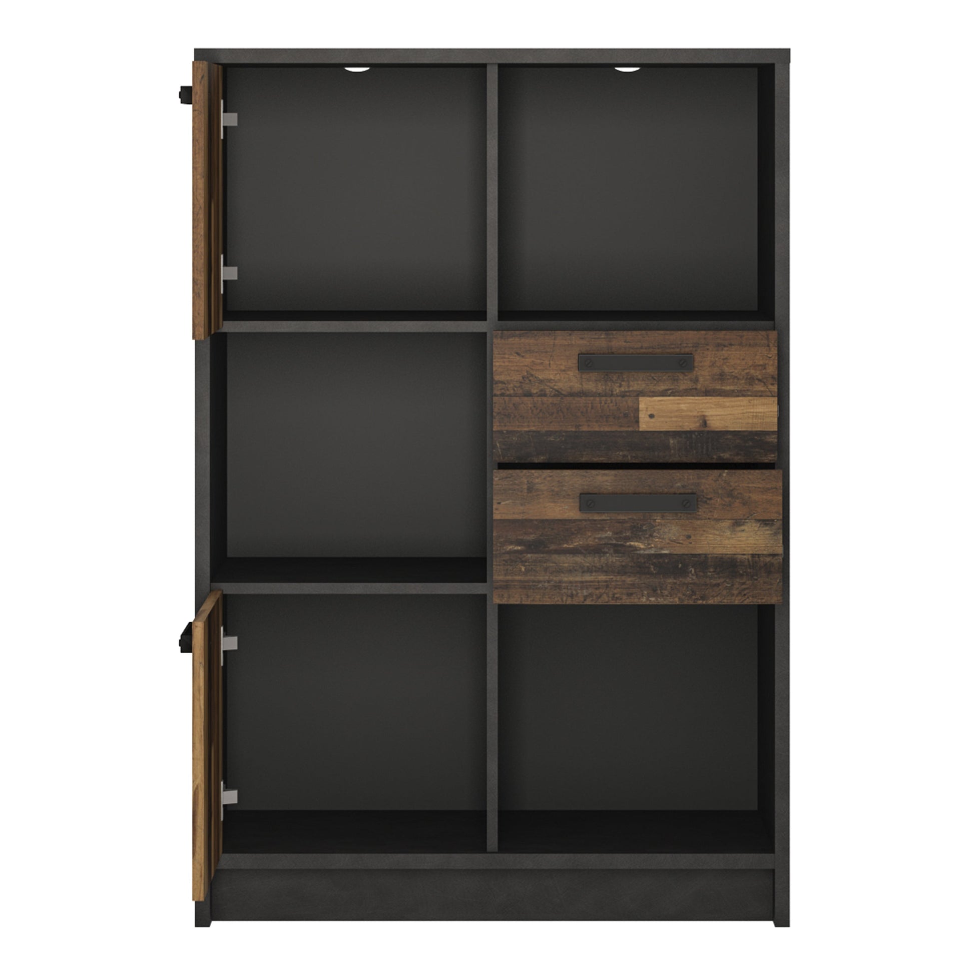 Cote | Furniture Brooklyn Bookcase, Low 2 Door, 2 Drawer - Walnut & Grey Brooklyn, Bookcases 4430574