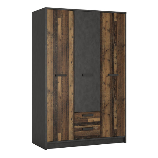 Cote | Furniture Brooklyn Wardrobe 3 Door + 2 Drawers - Walnut & Grey Brooklyn, Wardrobes 4430774