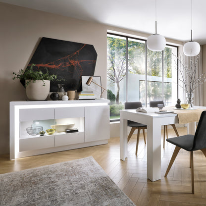 Cote | Furniture Lyon Sideboard, 3 Door Glazed (Inc LED Lighting)- White Lyon, Sideboards 4440422