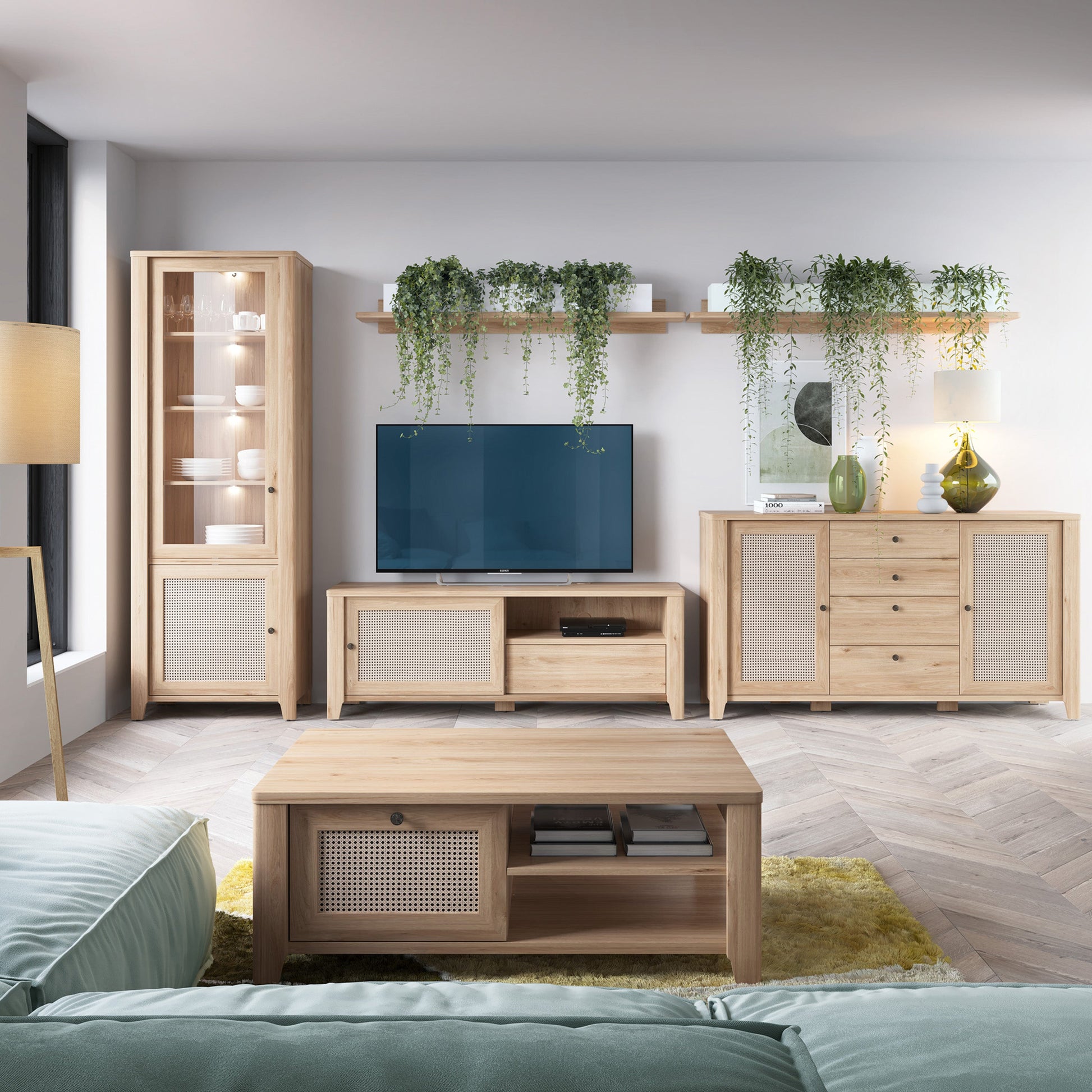 Cote | Furniture Cestino TV Unit 1 Door 1 Drawer, Oak - Rattan Cestino, TV Stands 4457075