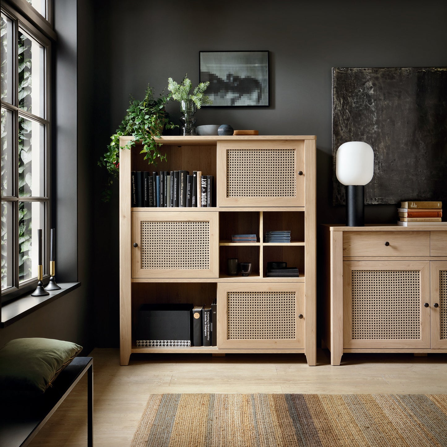 Cote | Furniture Cestino Display Cabinet 3 Door, Oak - Rattan Cestino, Display Cabinets 4457375