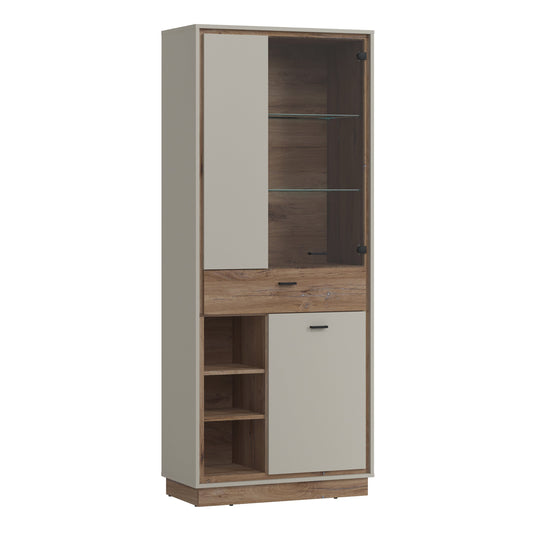 Cote | Furniture Rivero Display Cabinet, Wide Open Shelf, 3 Door + 1 Drawer - Grey & Oak Rivero, Display Cabinets 4465980