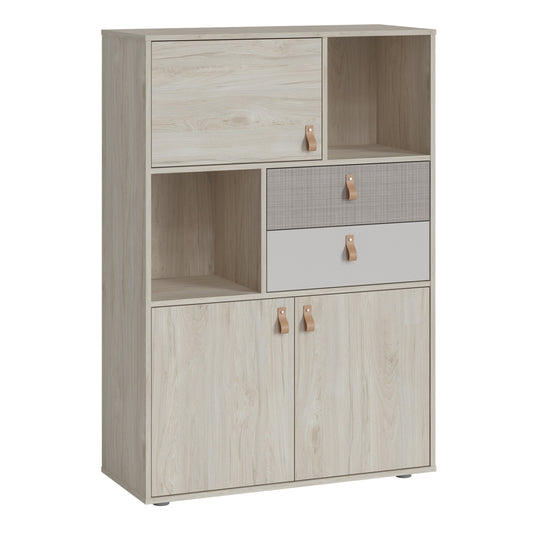 Cote | Furniture Denim Cabinet, 3 Door + 2 Drawer in Grey Fabric - Light Walnut Denim, Display Cabinets 4476759