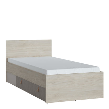 Cote | Furniture Denim Single Bed (90cm) with 1 Drawer in Grey Fabric - Light Walnut Denim, Beds 4476859