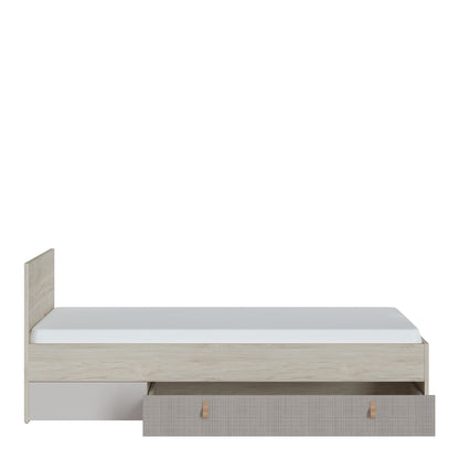 Cote | Furniture Denim Single Bed (90cm) with 1 Drawer in Grey Fabric - Light Walnut Denim, Beds 4476859