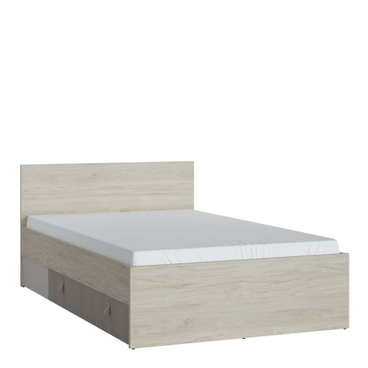 Cote | Furniture Denim Queen Bed (120cm) with 1 Drawer in Grey Fabric Effect  - Light Walnut Denim, Beds 4476959