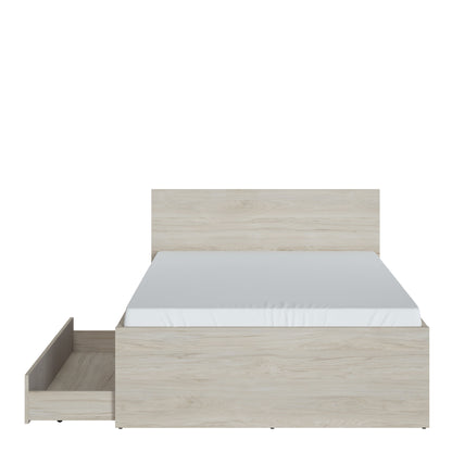 Cote | Furniture Denim Queen Bed (120cm) with 1 Drawer in Grey Fabric Effect  - Light Walnut Denim, Beds 4476959