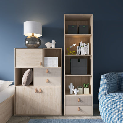 Cote | Furniture Denim Bookcase with 2 Drawer in Grey Fabric  -Light Walnut Denim, Bookcases 4477459