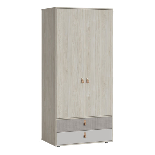 Cote | Furniture Denim Wardrobe, 2 Door 2 Drawer in Grey Fabric - Light Walnut Denim, Wardrobes 4477559