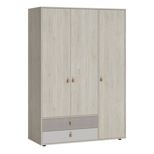 Cote | Furniture Denim Wardrobe, 3 Door + 2 Drawer in Grey Fabric - Light Walnut Denim, Wardrobes 4477659