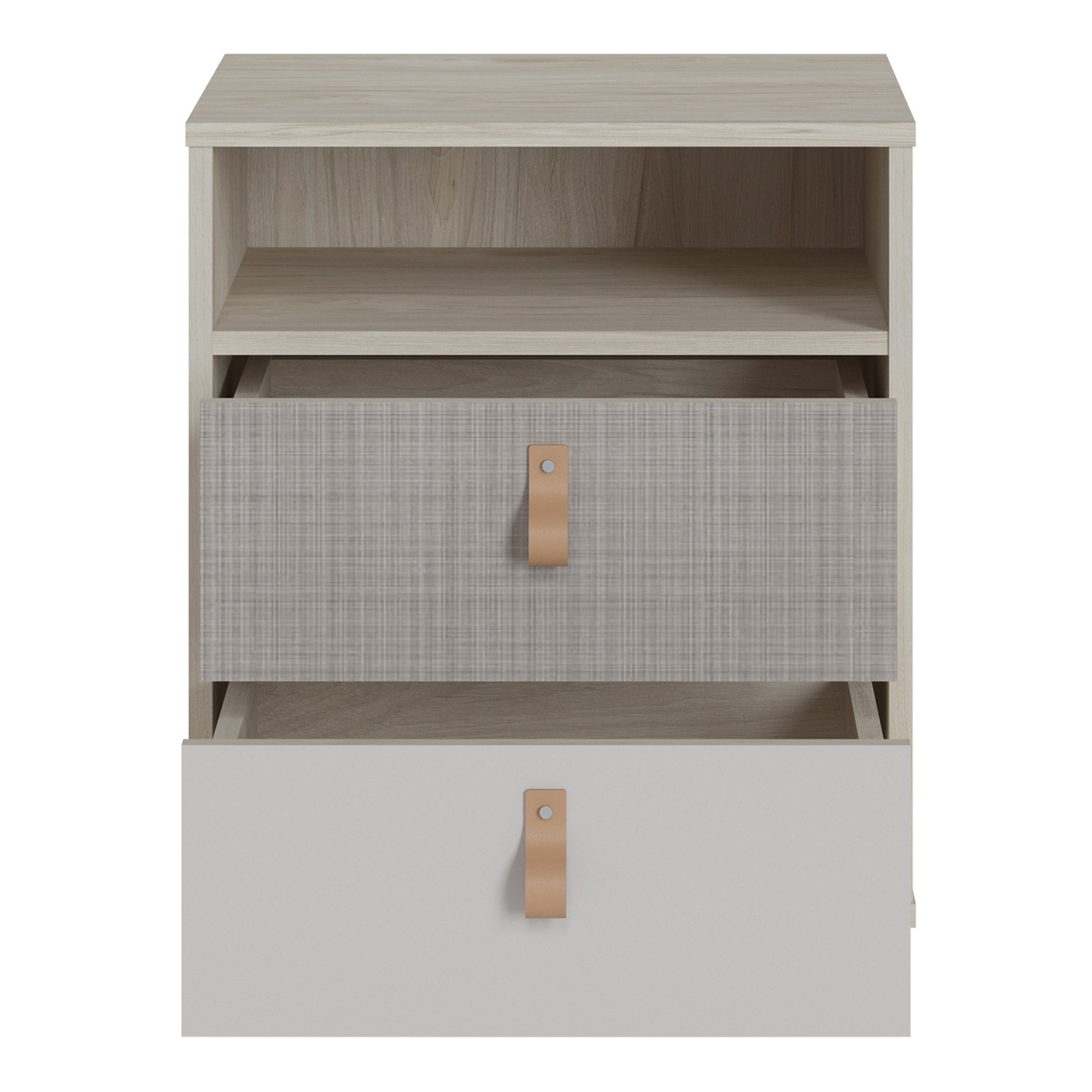 Cote | Furniture Denim Bedside Table 2 Drawer in Grey Fabric - Light Walnut Denim, Bedside Tables 4477859