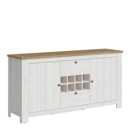 Cote | Furniture Celesto Sideboard 2 Door + 2 Drawer with 3 Door Display Cabinet Top (Inc. x6 LED Lights) - White & Oak Celesto, Sideboards 44818542p1