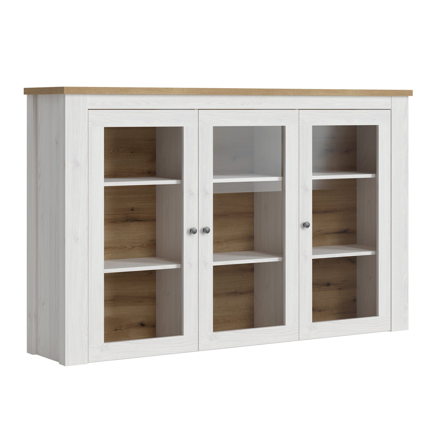 Cote | Furniture Celesto Sideboard 2 Door + 2 Drawer with 3 Door Display Cabinet Top (Inc. x6 LED Lights) - White & Oak Celesto, Sideboards 44818542p1