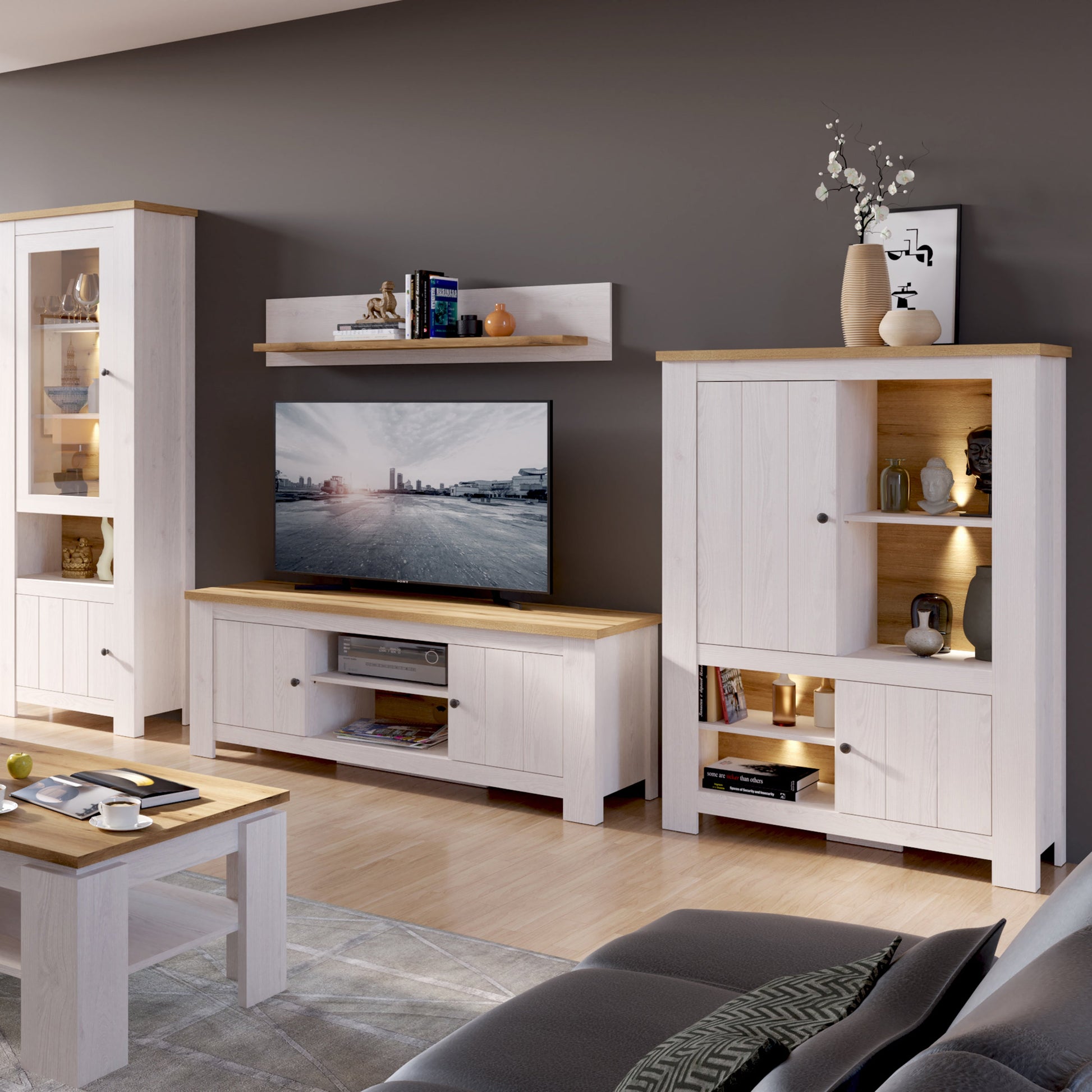 Cote | Furniture Celesto TV Unit 2 Door - White & Oak 154cm Celesto, TV Stands 4486954