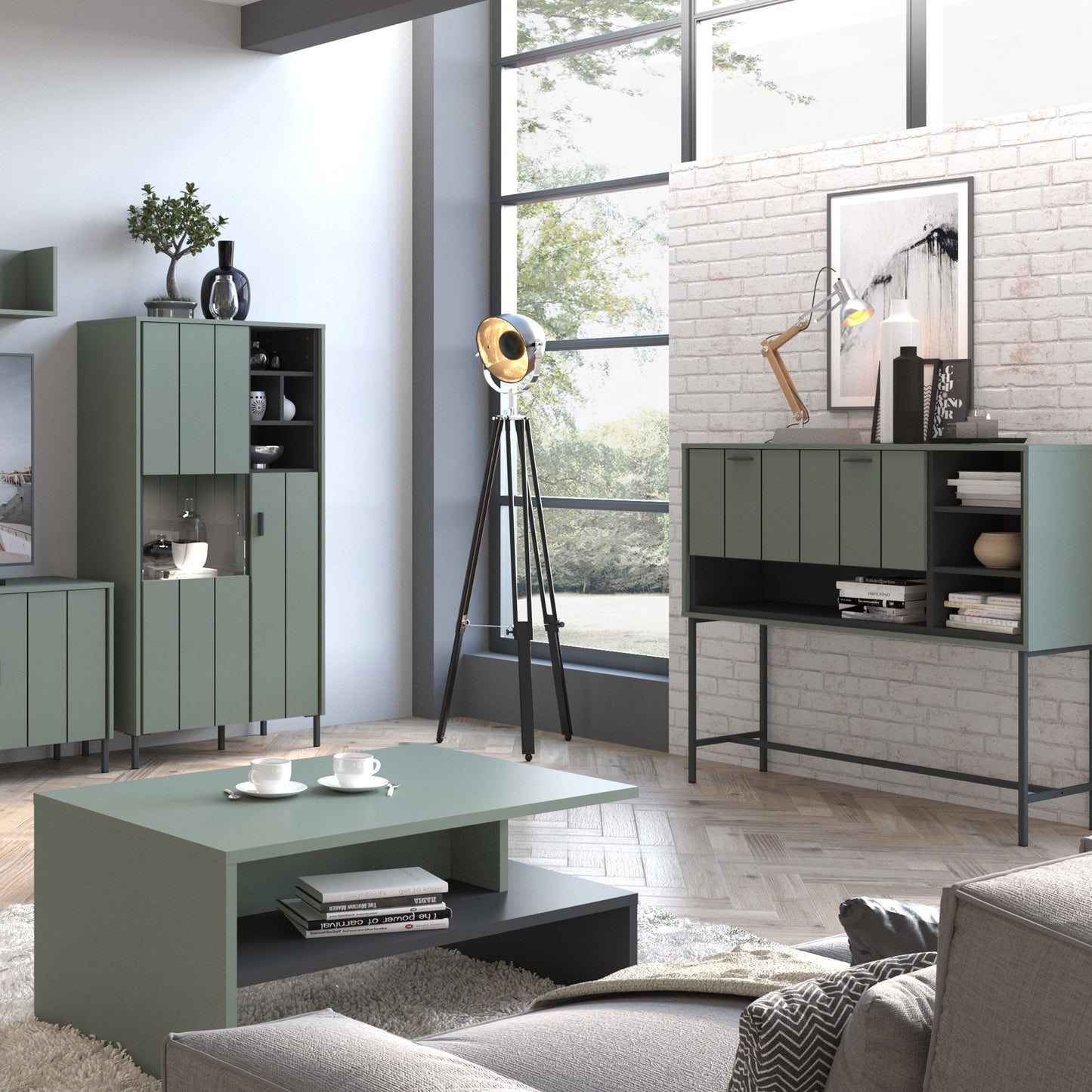 Cote | Furniture Arundel Bar Cabinet  with Pull Down Flap - Green & Grey Arundel, Bar Tables 4W616738