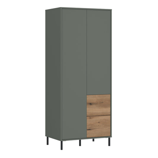 Cote | Furniture Darwin Wardrobe, 2 Door + 2 Drawer - Green & Oak Darwin, Wardrobes 4W617238