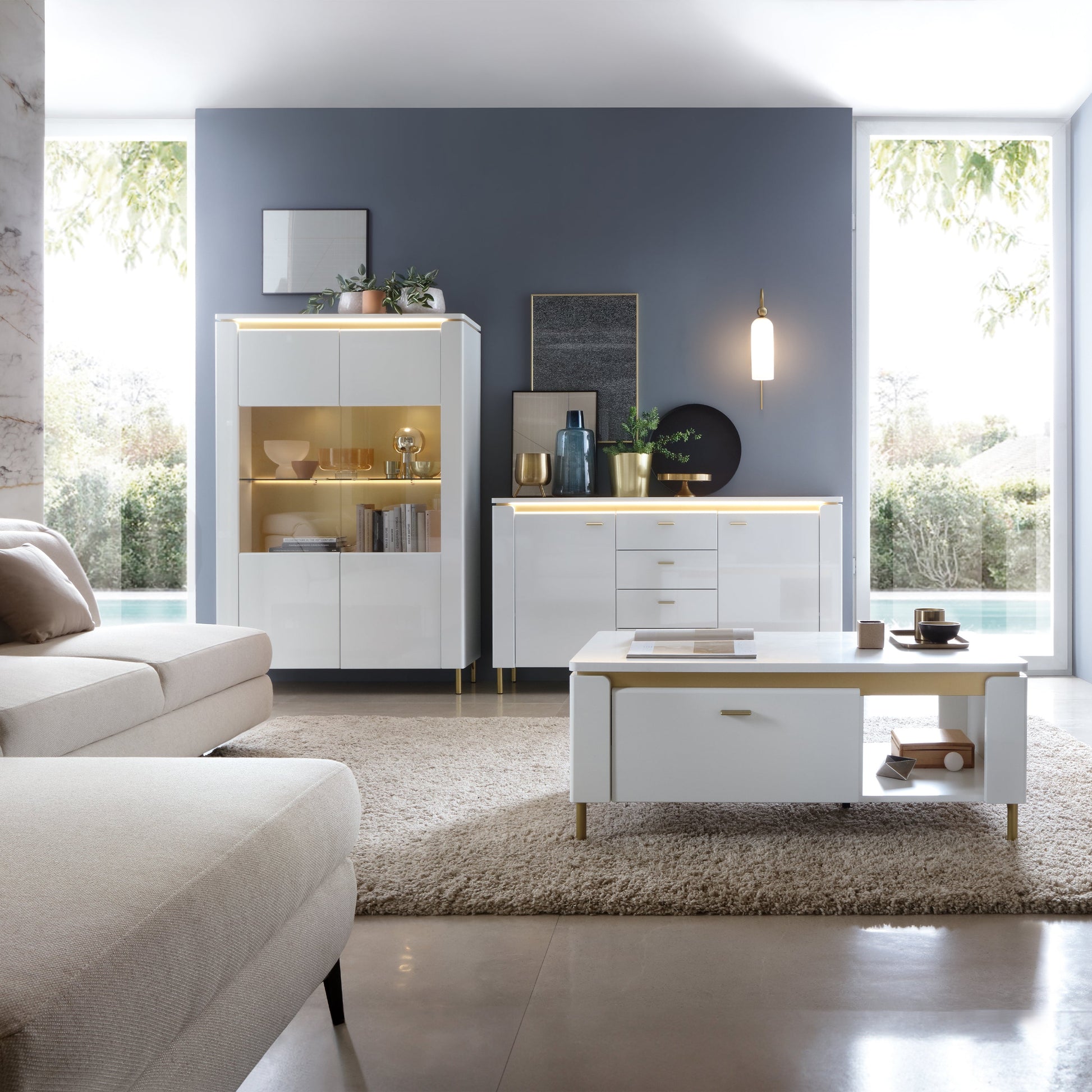 Cote | Furniture Lazio Sideboard, 2 Door + 4 Drawer - White & Gold Lazio, Sideboards 4W617681