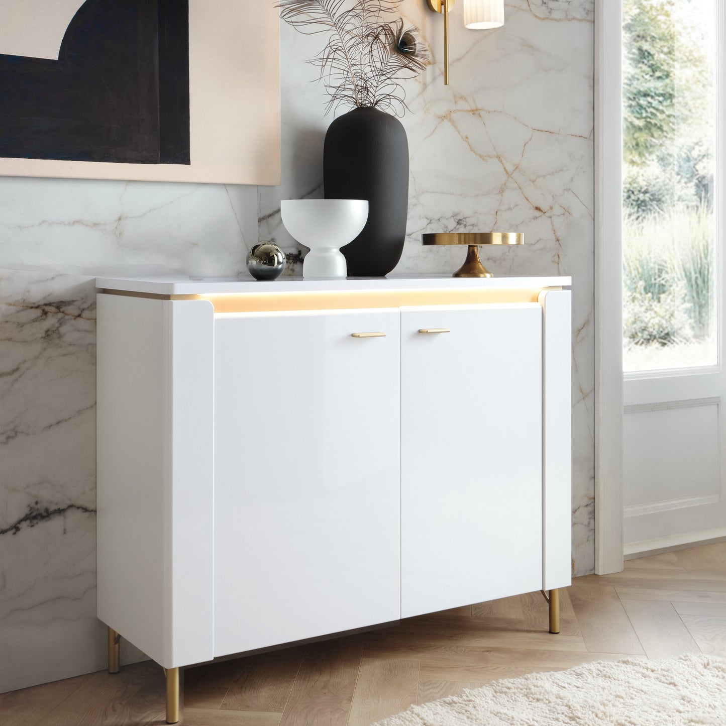 Cote | Furniture Lazio Sideboard, 2 Door - White & Gold Lazio, Sideboards 4W61768