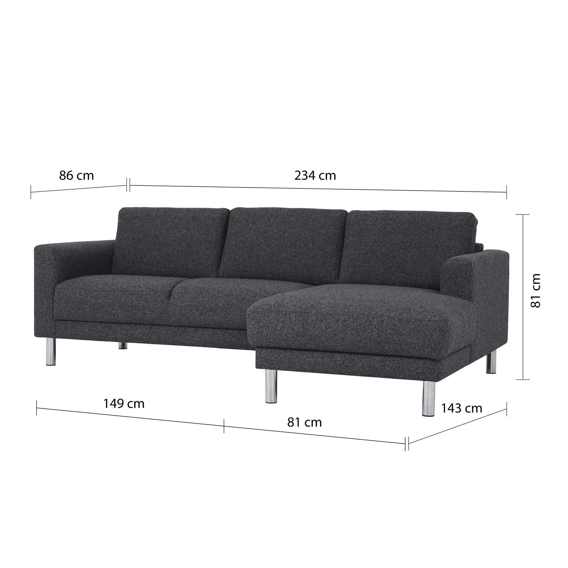 Cote | Furniture Cleveland Chaise Longue Sofa (RH) - Nova Anthracite Cleveland, Sofas 60140116