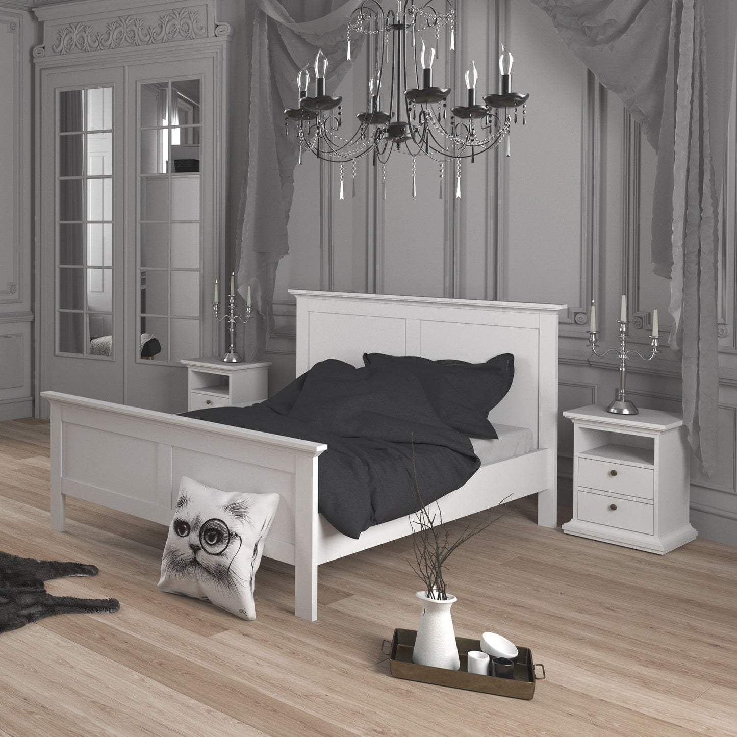 Cote | Furniture Paris 3 Piece Bedroom Set - Bedside Table, Chest and 2 Door Wardrobe - White Paris, BUNDLE 7014949p1