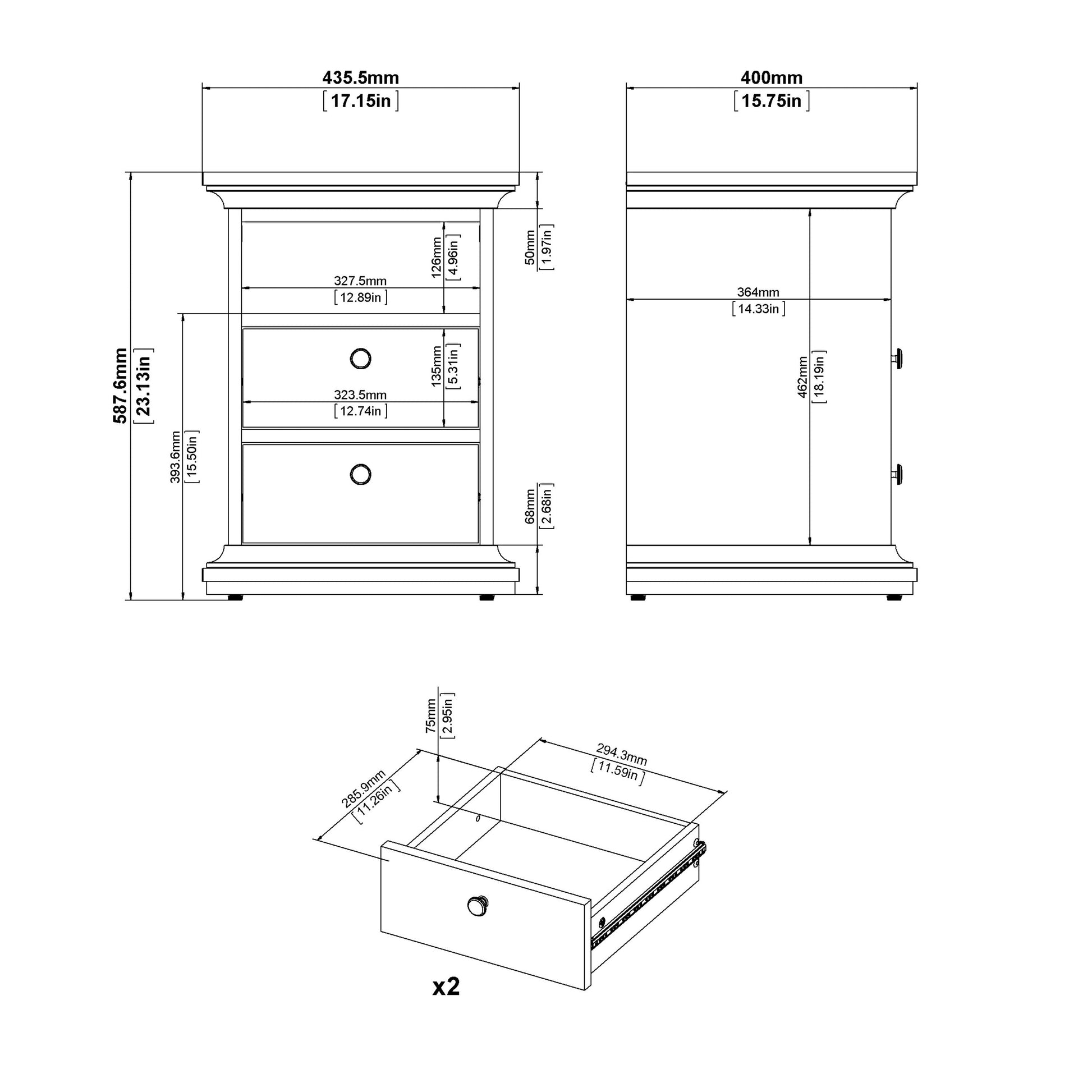 Cote | Furniture Paris 3 Piece Bedroom Set - Bedside Table, Chest and 2 Door Wardrobe - White Paris, BUNDLE 7014949p1