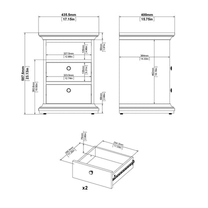 Cote | Furniture Paris 3 Piece Bedroom Set - Bedside Table, Chest and 2 Door Wardrobe - White Paris, BUNDLE 7014949p1