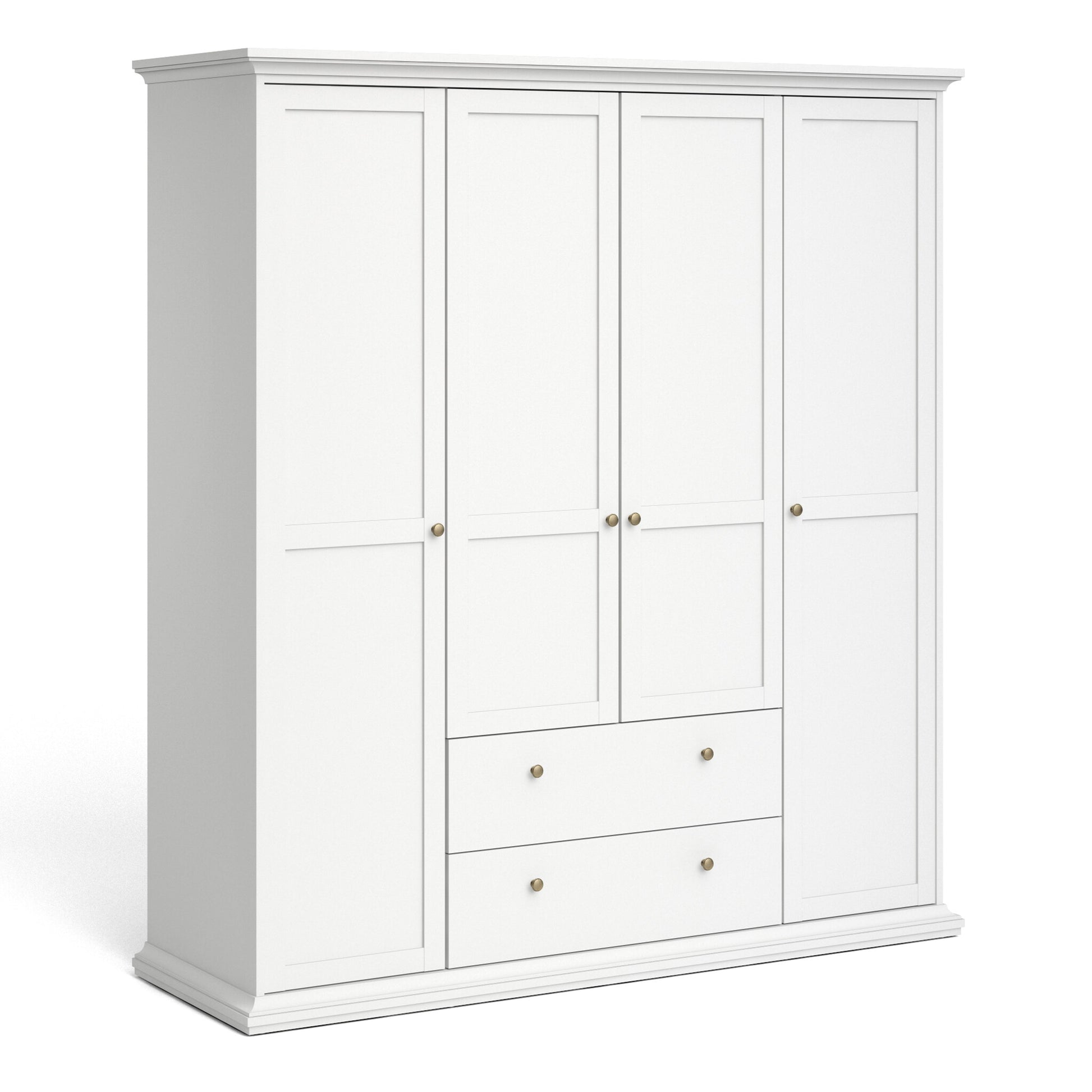 Cote | Furniture Paris Wardrobe, 4 Door + 2 Drawer - White Paris, Wardrobes 701753694949