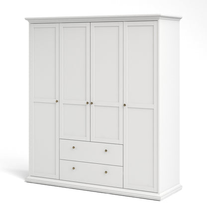 Cote | Furniture Paris Wardrobe, 4 Door + 2 Drawer - White Paris, Wardrobes 701753694949