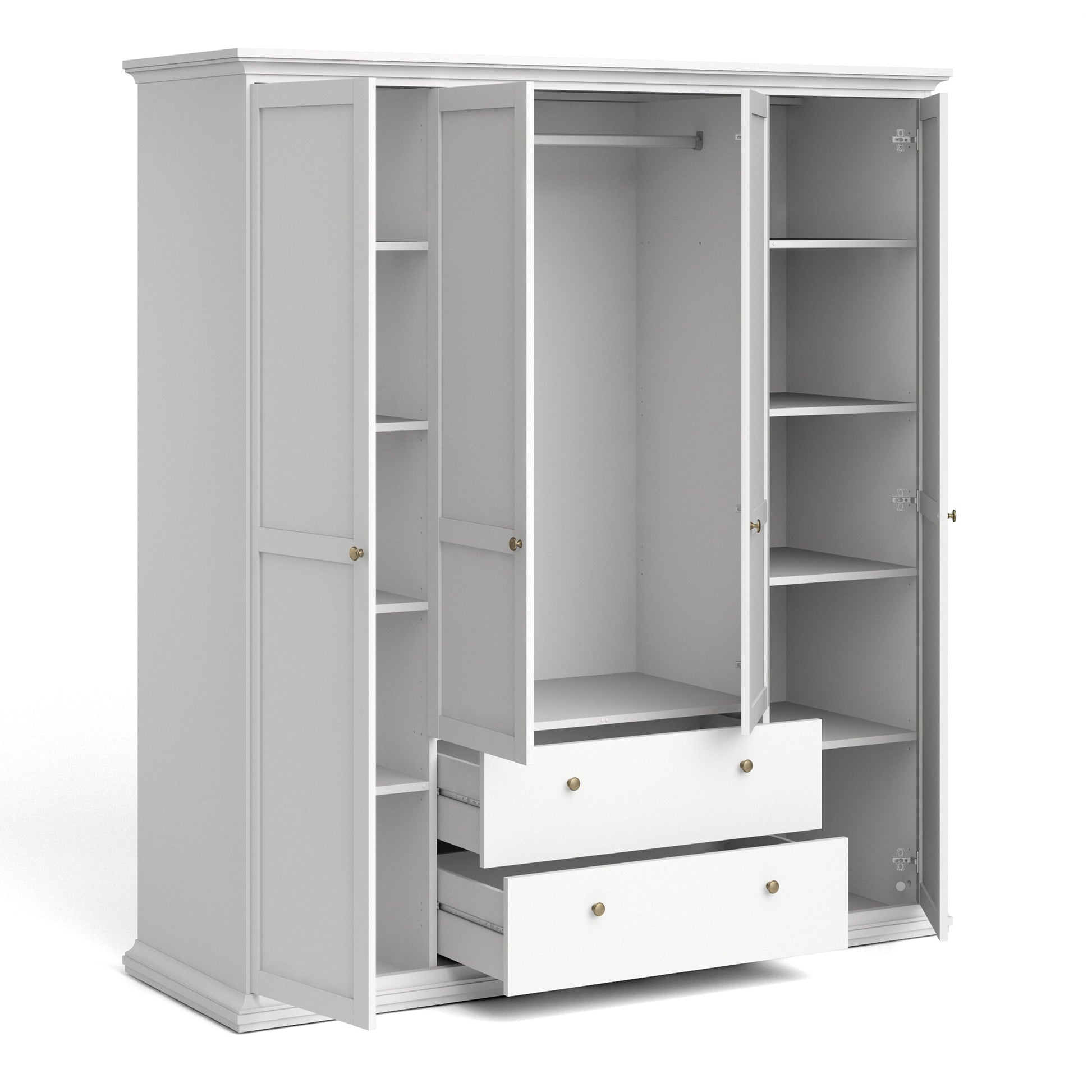 Cote | Furniture Paris Wardrobe, 4 Door + 2 Drawer - White Paris, Wardrobes 701753694949