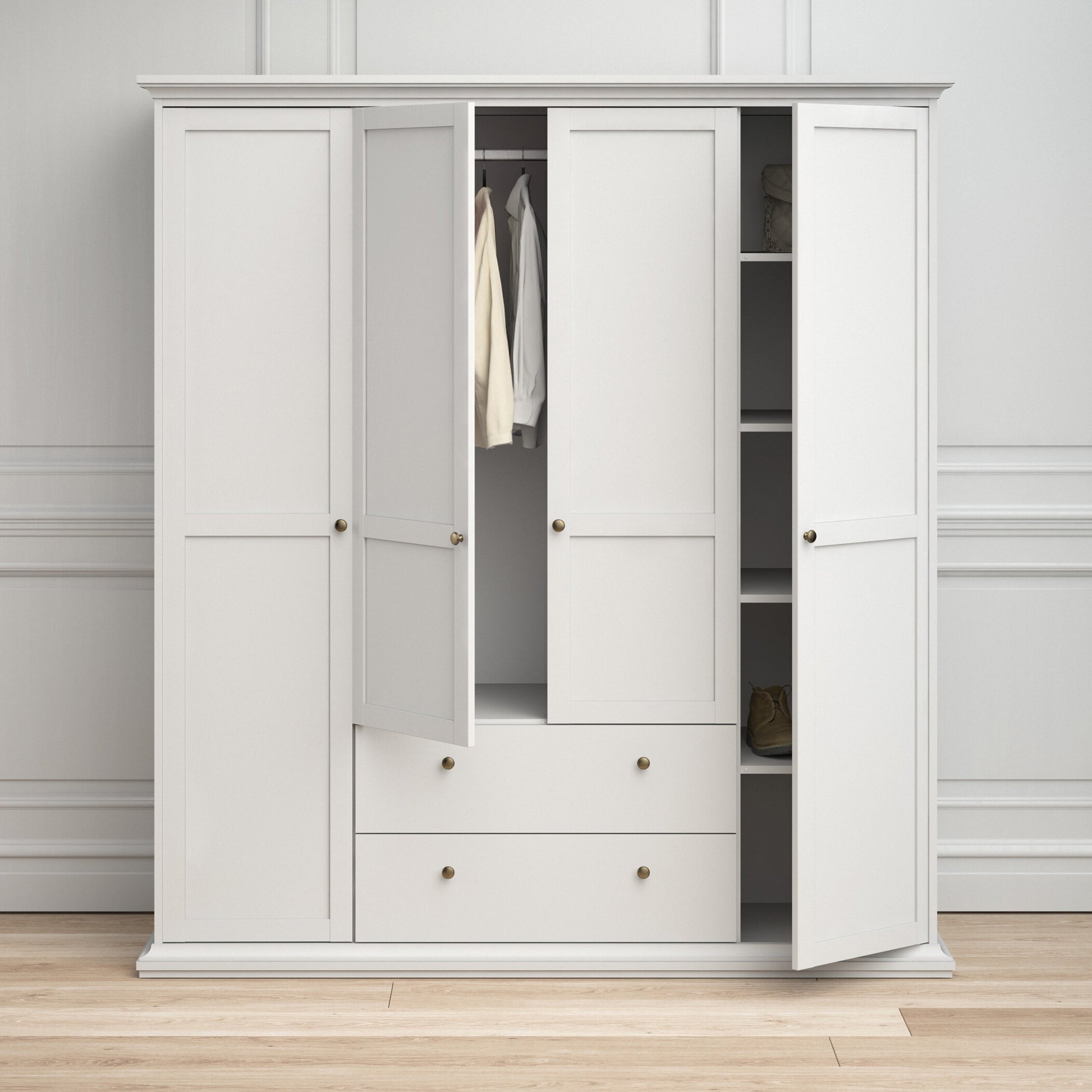 Cote | Furniture Paris Wardrobe, 4 Door + 2 Drawer - White Paris, Wardrobes 701753694949