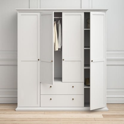 Cote | Furniture Paris Wardrobe, 4 Door + 2 Drawer - White Paris, Wardrobes 701753694949