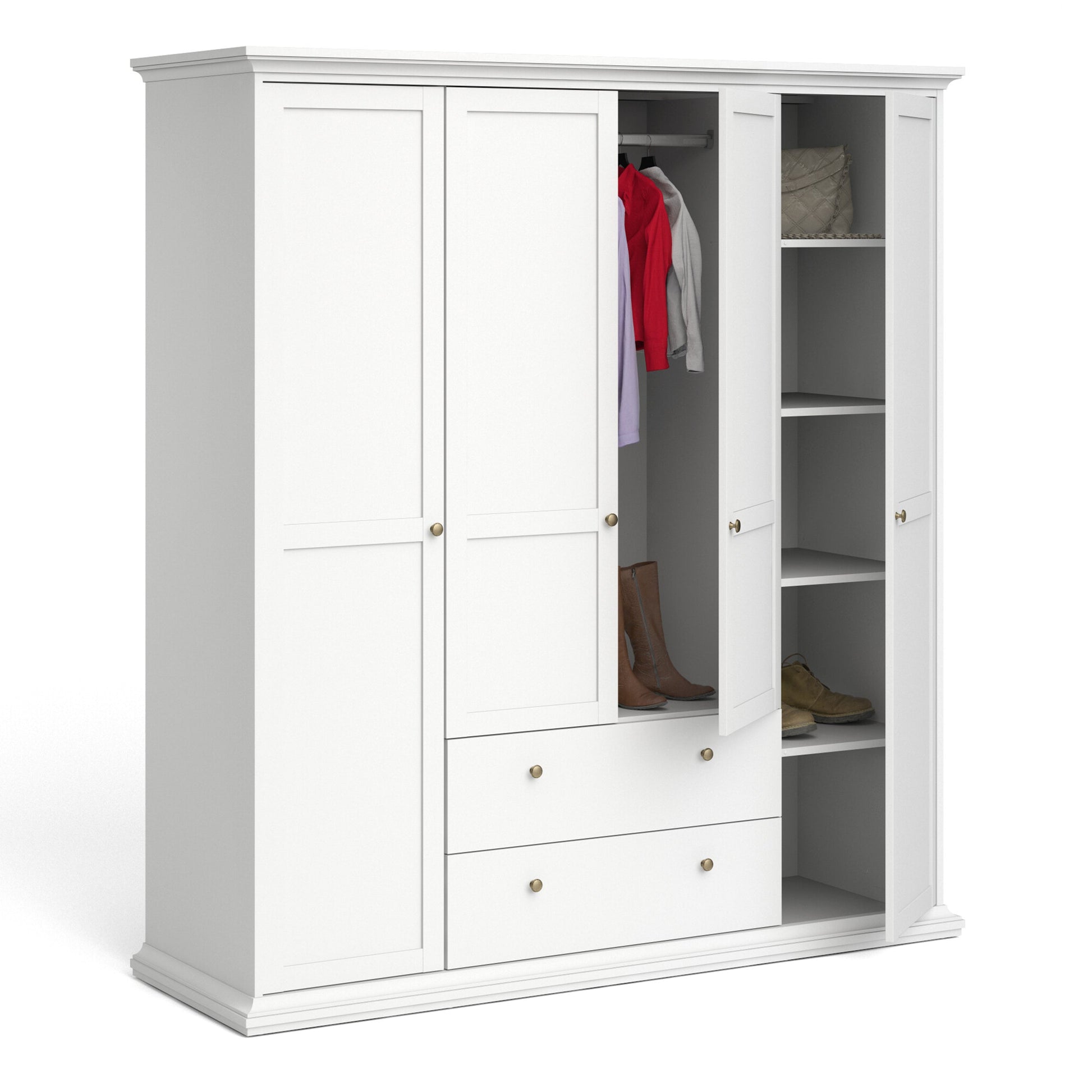 Cote | Furniture Paris Wardrobe, 4 Door + 2 Drawer - White Paris, Wardrobes 701753694949