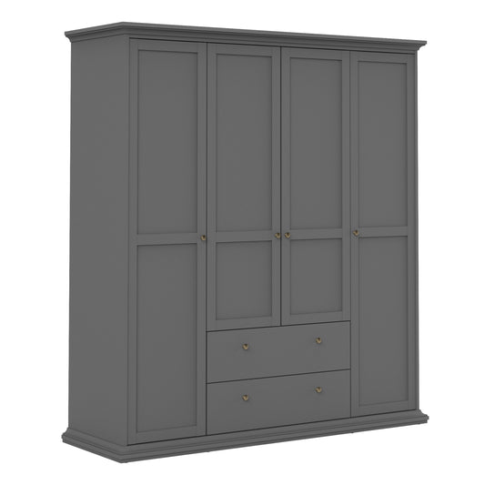 Cote Furniture |  Paris Wardrobe, 4 Door + 2 Drawer - Grey Paris, Wardrobes 70175369igig