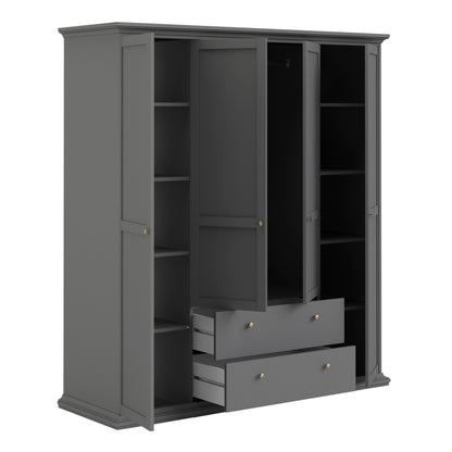 Cote | Furniture Paris Wardrobe, 4 Door + 2 Drawer - Grey Paris, Wardrobes 70175369igig