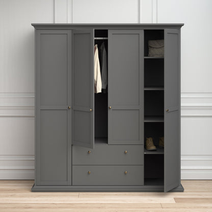 Cote | Furniture Paris Wardrobe, 4 Door + 2 Drawer - Grey Paris, Wardrobes 70175369igig