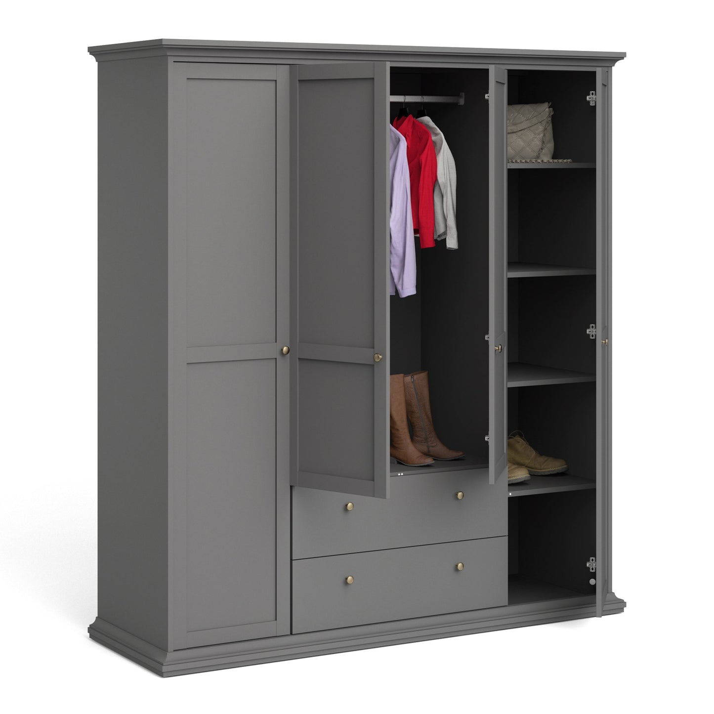 Cote | Furniture Paris Wardrobe, 4 Door + 2 Drawer - Grey Paris, Wardrobes 70175369igig