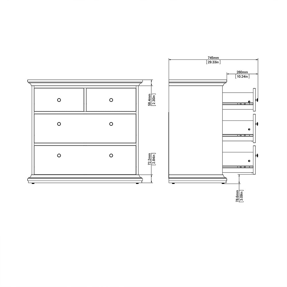 Cote | Furniture Paris Chest of Drawers, 4 Drawer - White Paris, Chest of Drawers 701767164949