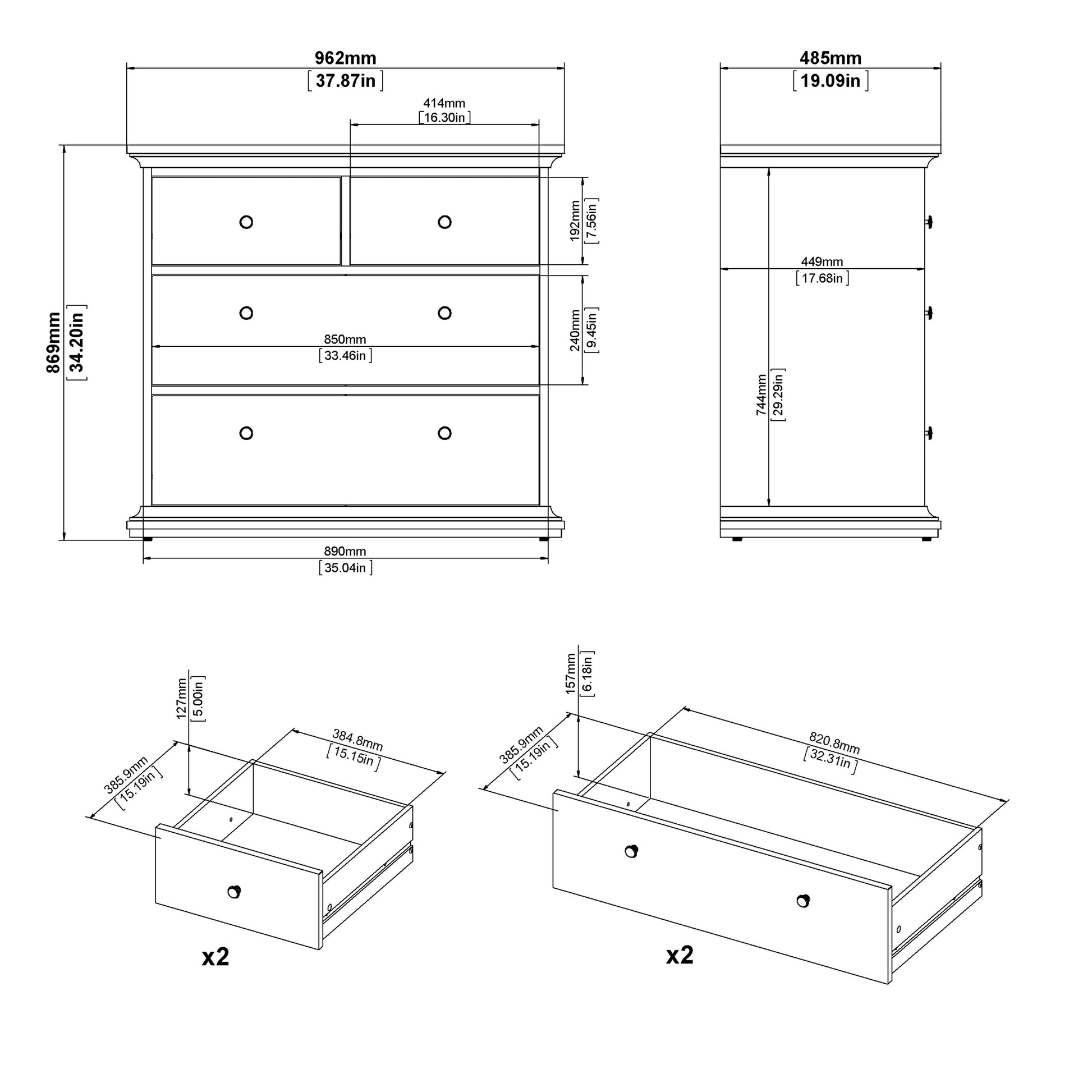 Cote | Furniture Paris Chest of Drawers, 4 Drawer - Grey Paris, Chest of Drawers 70176716igig