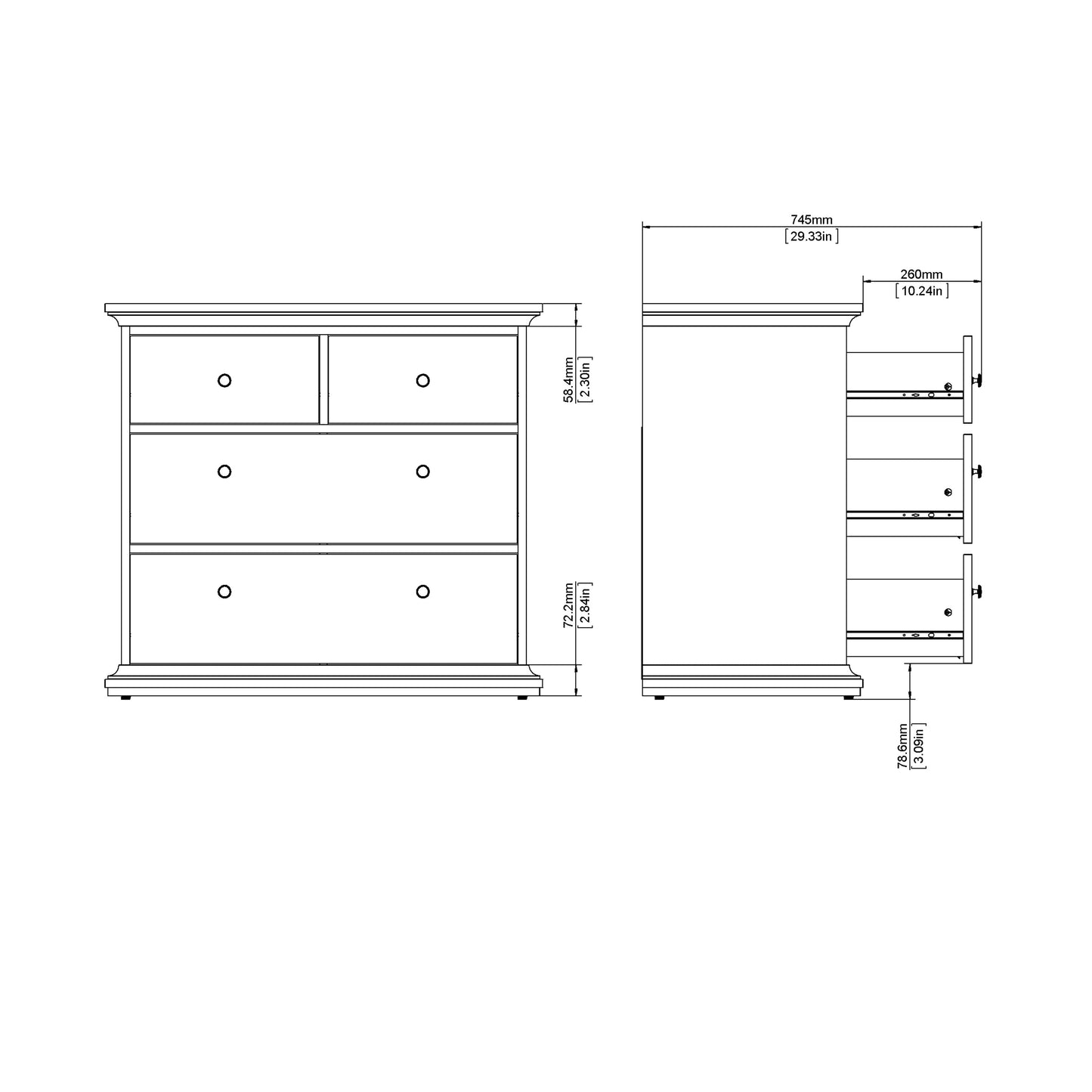 Cote | Furniture Paris Chest of Drawers, 4 Drawer - Grey Paris, Chest of Drawers 70176716igig