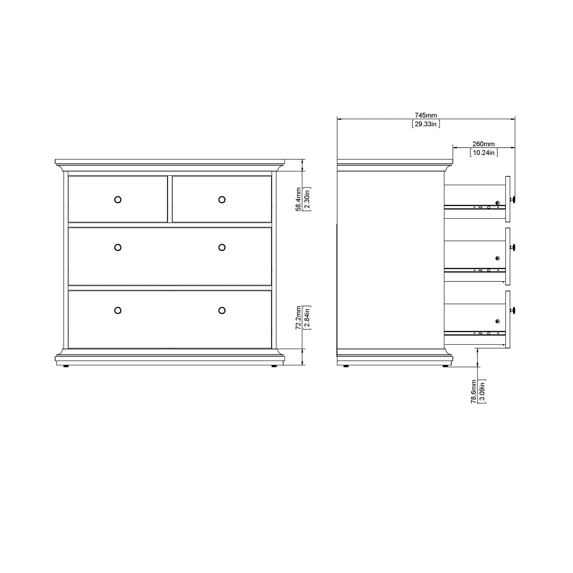 Cote | Furniture Paris Chest of Drawers, 4 Drawer - Grey Paris, Chest of Drawers 70176716igig