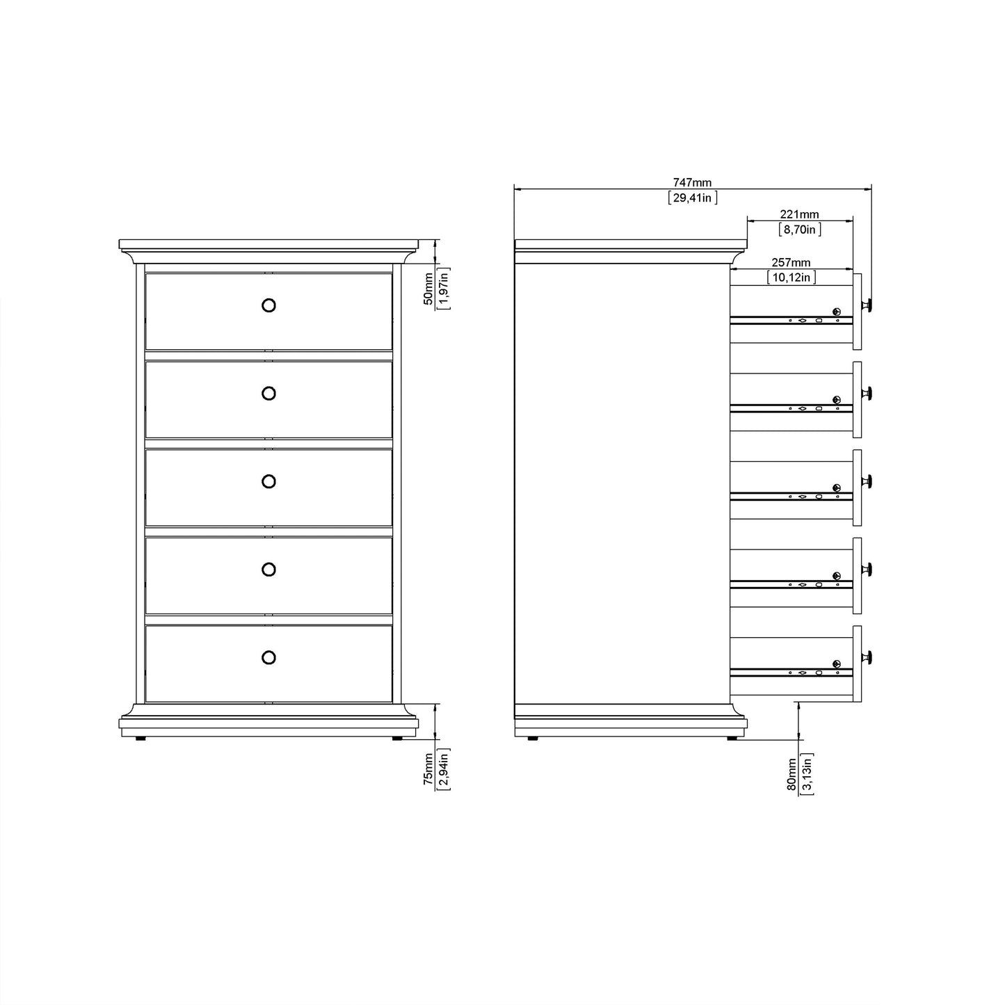 Cote | Furniture Paris Chest of Drawers, 5 Drawer - Grey Paris, Chest of Drawers 70176717igig